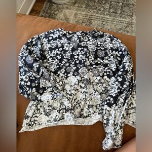Free People Movement XS Floral Top Black & White